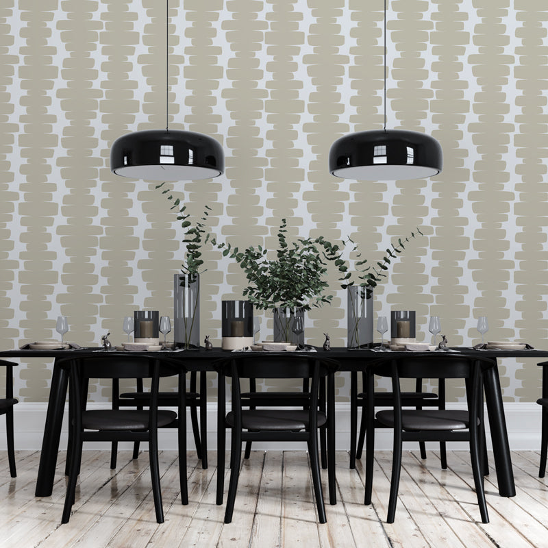 Modern Dining Room: Black & White Decor with Minimalist Beige Accent Wall Wallpaper