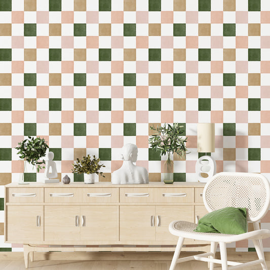 Retro Watercolor Checker Peel and Stick Wallpaper - Transform Any Room with Vintage Charm