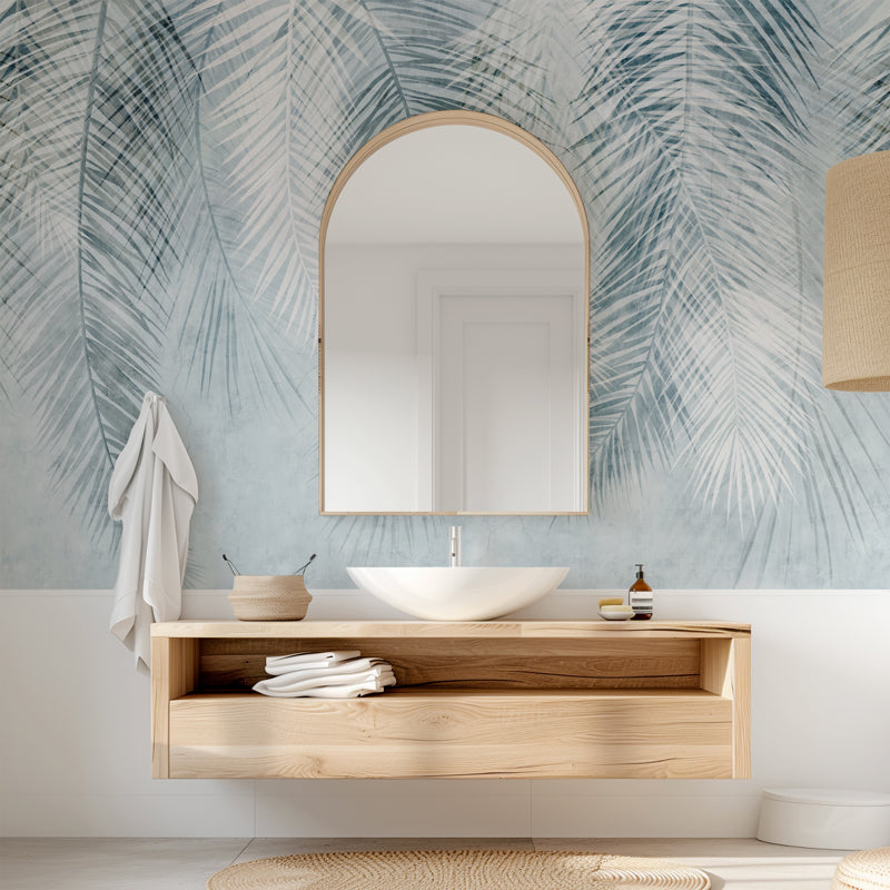 Vintage Blue Palm Leaf Wallpaper - Peel & Stick or Traditional