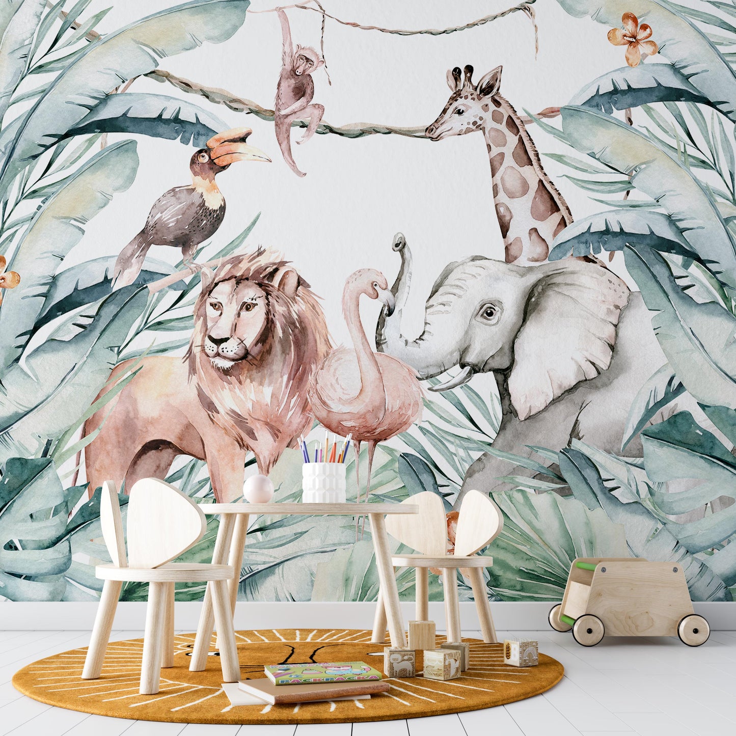 Safari animals nursery wallpaper