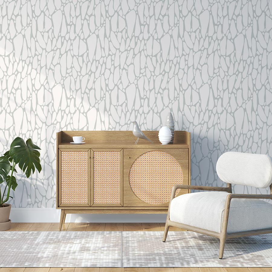 Peel and Stick White & Gray Stone Pattern Wallpaper | Renter Friendly Neutral Pattern Wallpaper