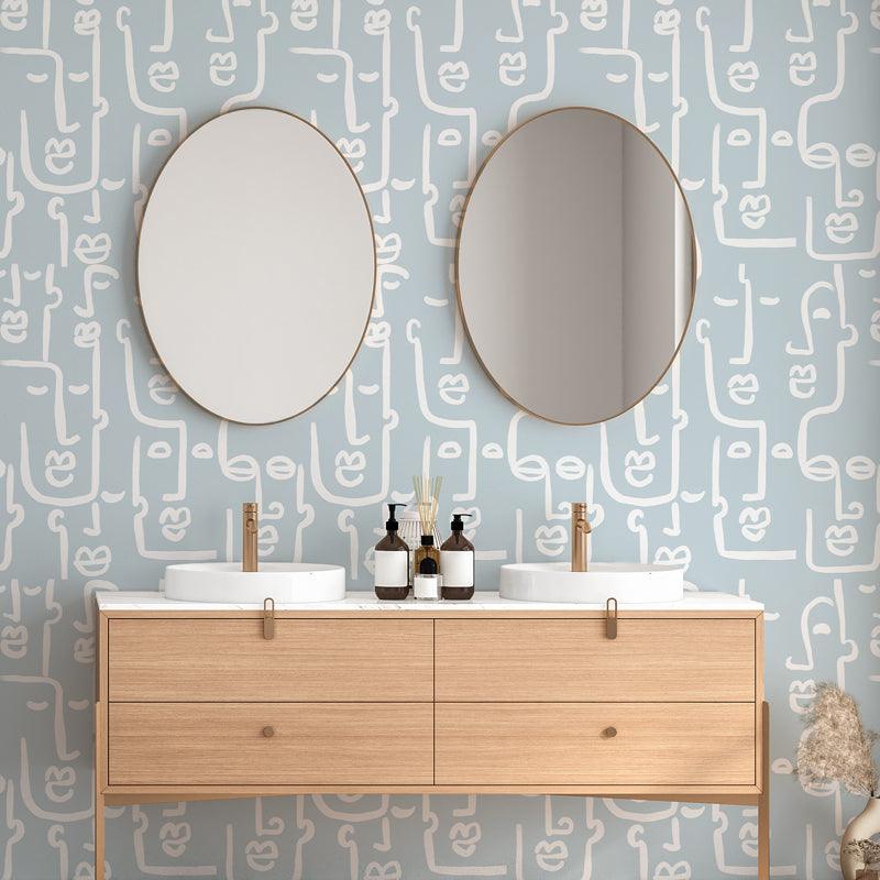 Abstract Pattern Wallpaper in Dusty Blue