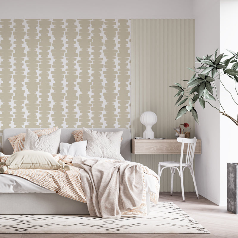 Neutral Bedroom: Minimalist Beige Peel & Stick Wallpaper Creates Serene Oasis