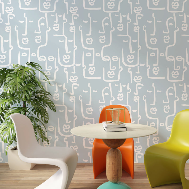 Abstract Pattern Wallpaper in Dusty Blue