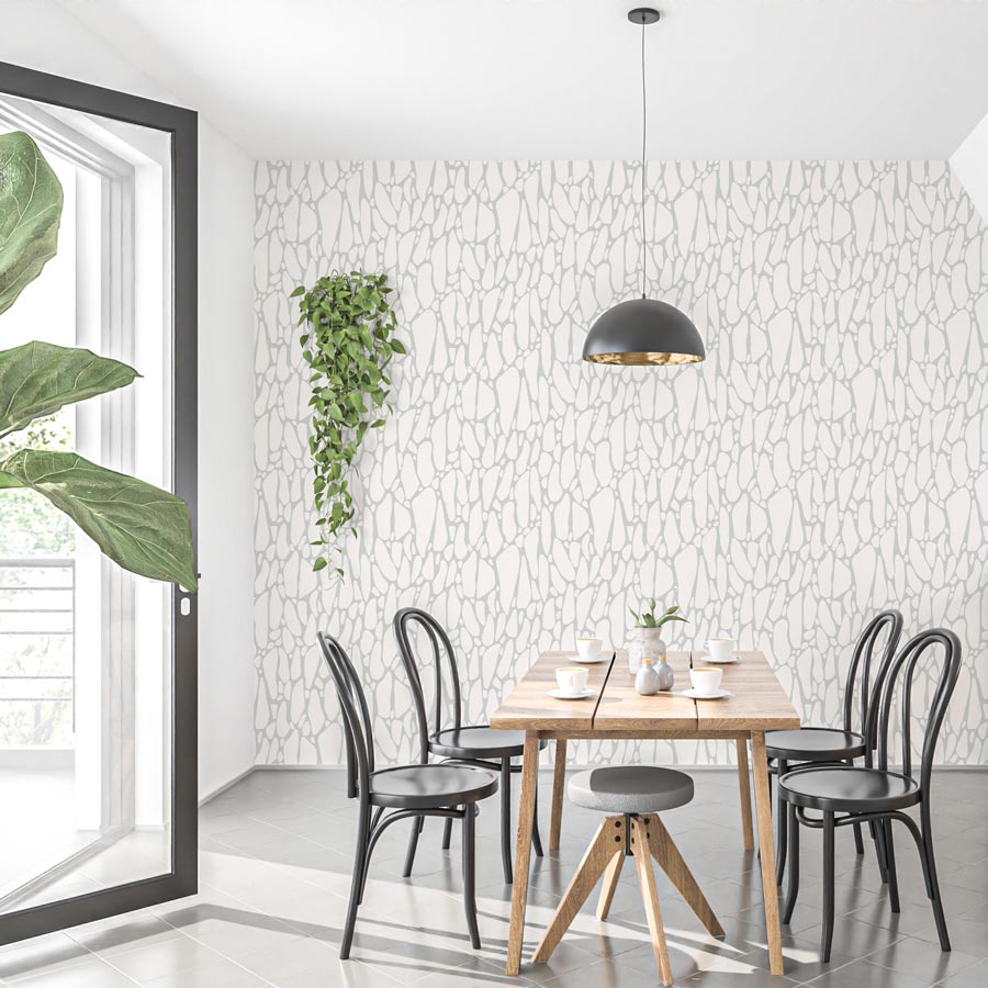 Peel and Stick White & Gray Stone Pattern Wallpaper | Renter Friendly Neutral Pattern Wallpaper