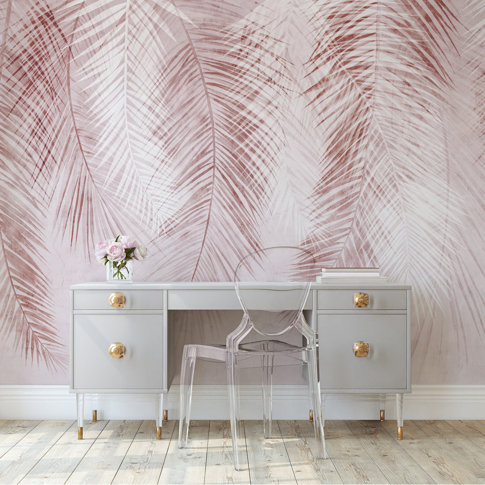 Vintage Pink Tropical Wallpaper - Peel & Stick or Traditional