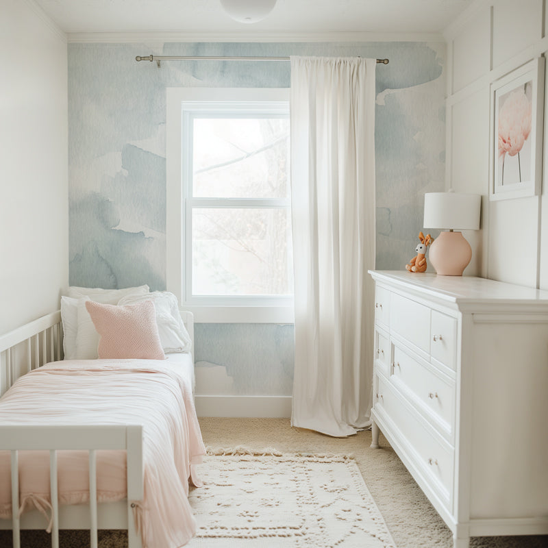 Blue Abstract Watercolor Peel and Stick Wallpaper – Boho Accent Wall for Nursery & Kids Room