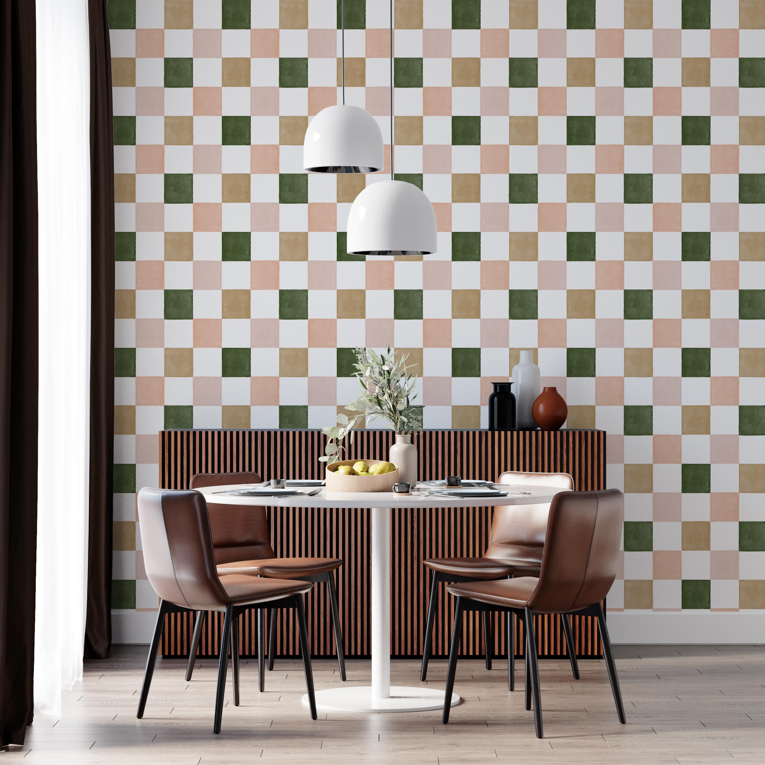 files/A-modern-dining-area-finds-a-unique-focal-point-in-the-retro-checkered-watercolor-peel-and-stick-wallpaper_-complementing-the-brown-console-table_-brown-chairs_-and-round-table.jpg