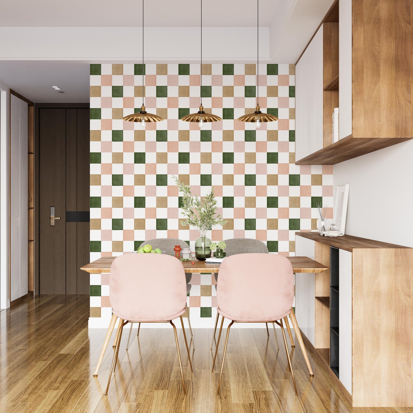 Retro Watercolor Checker Peel and Stick Wallpaper - Transform Any Room with Vintage Charm
