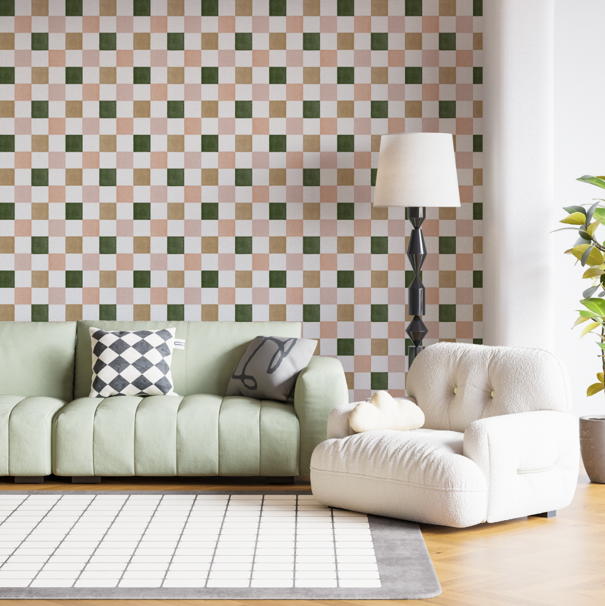 Retro Watercolor Checker Peel and Stick Wallpaper - Transform Any Room with Vintage Charm