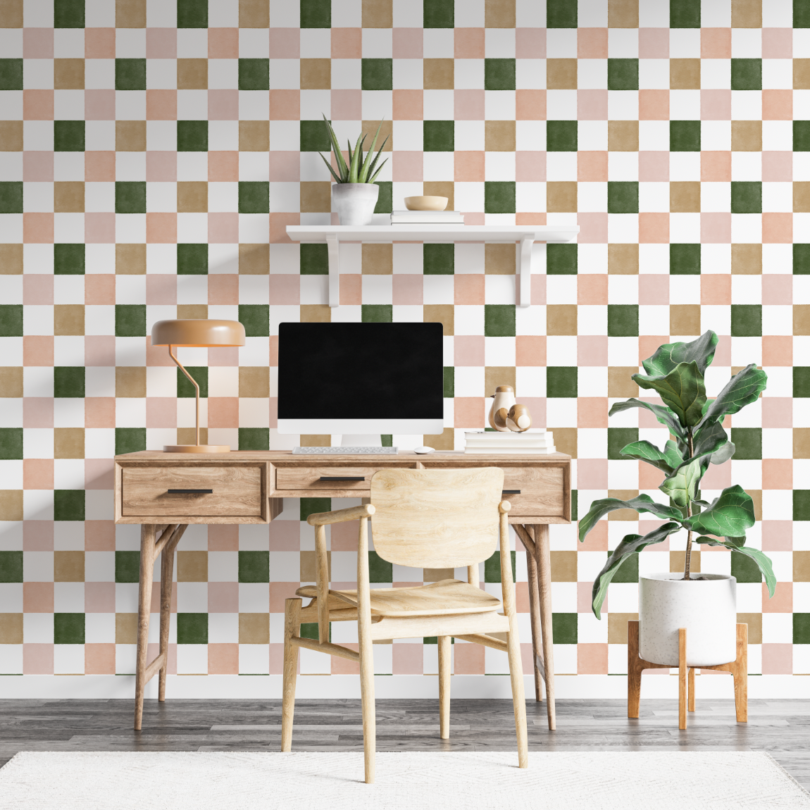 Retro Watercolor Checker Peel and Stick Wallpaper - Transform Any Room with Vintage Charm