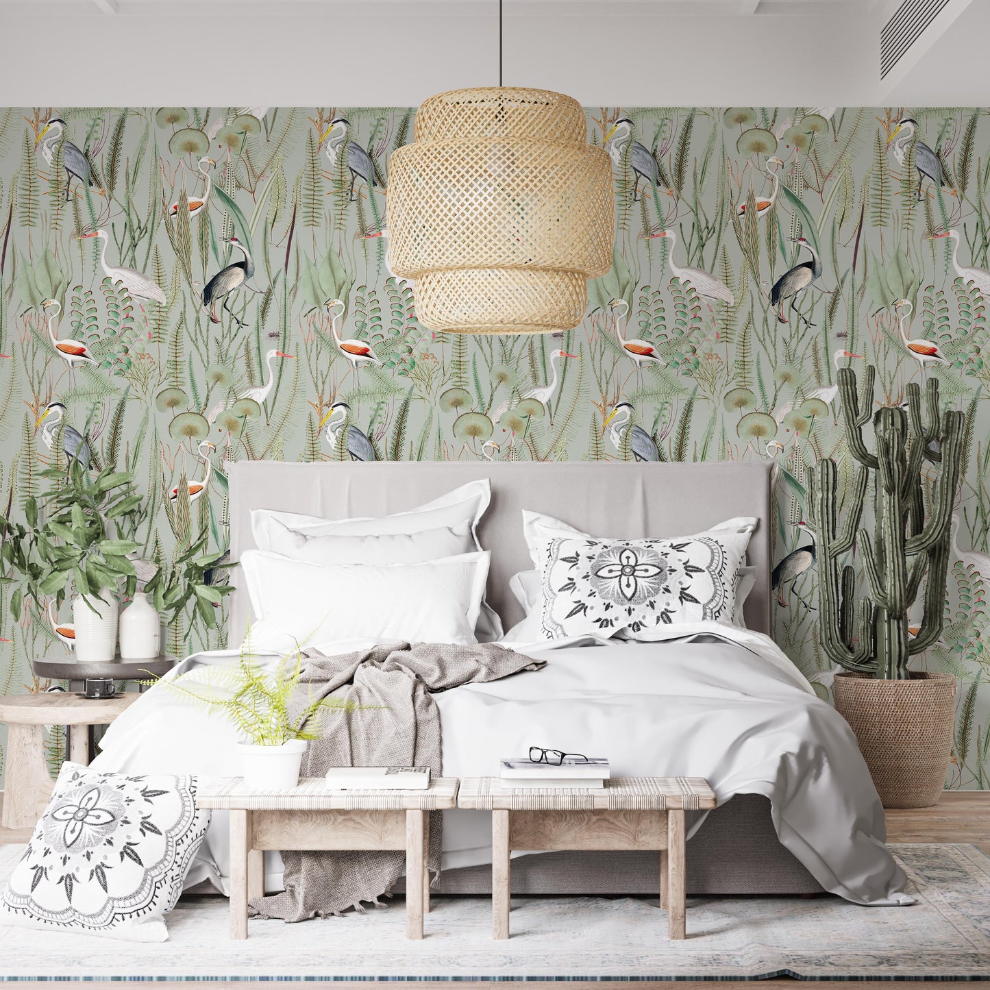 Sage Peel and Stick Wallpaper with Heron