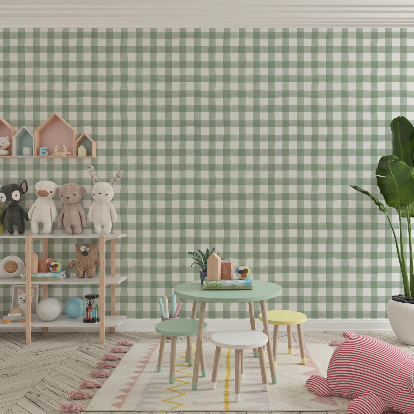 Sage gingham wallpaper