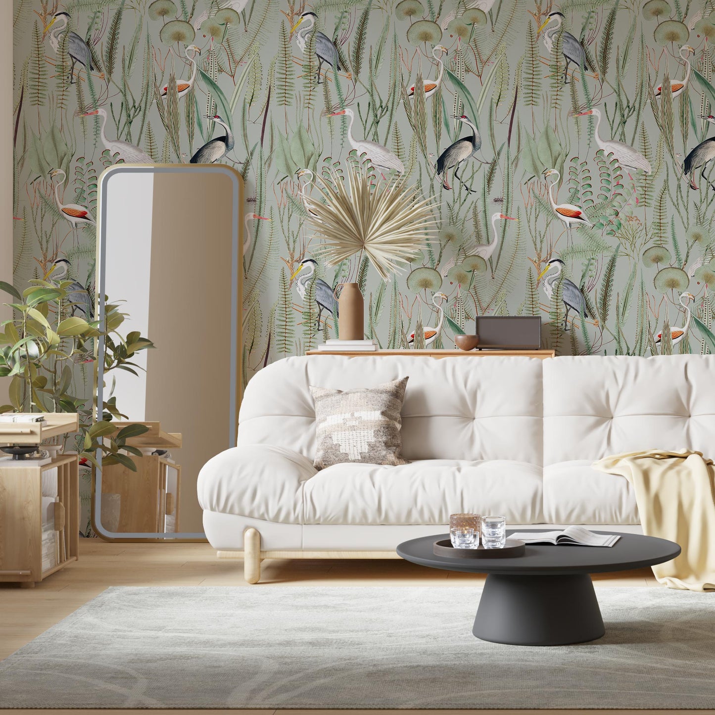 Sage Peel and Stick Wallpaper with Heron