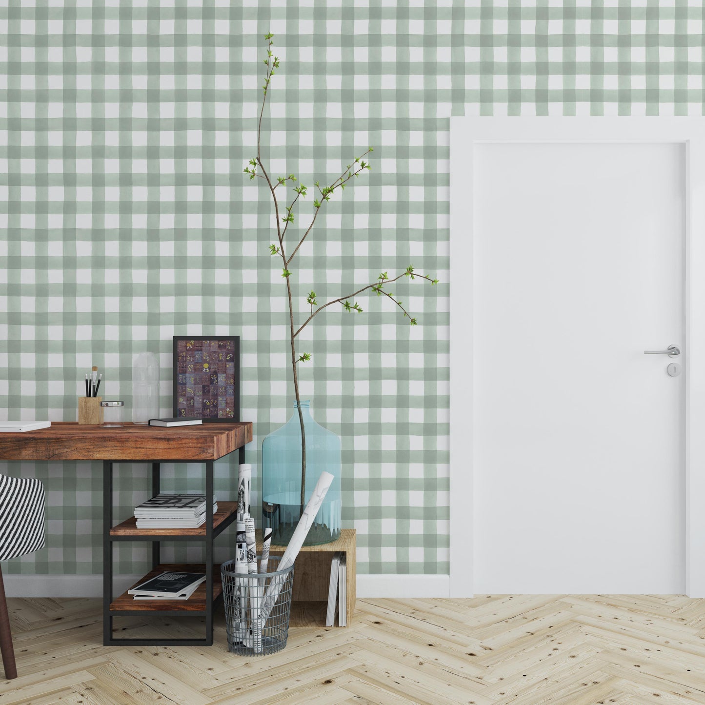 Sage gingham wallpaper