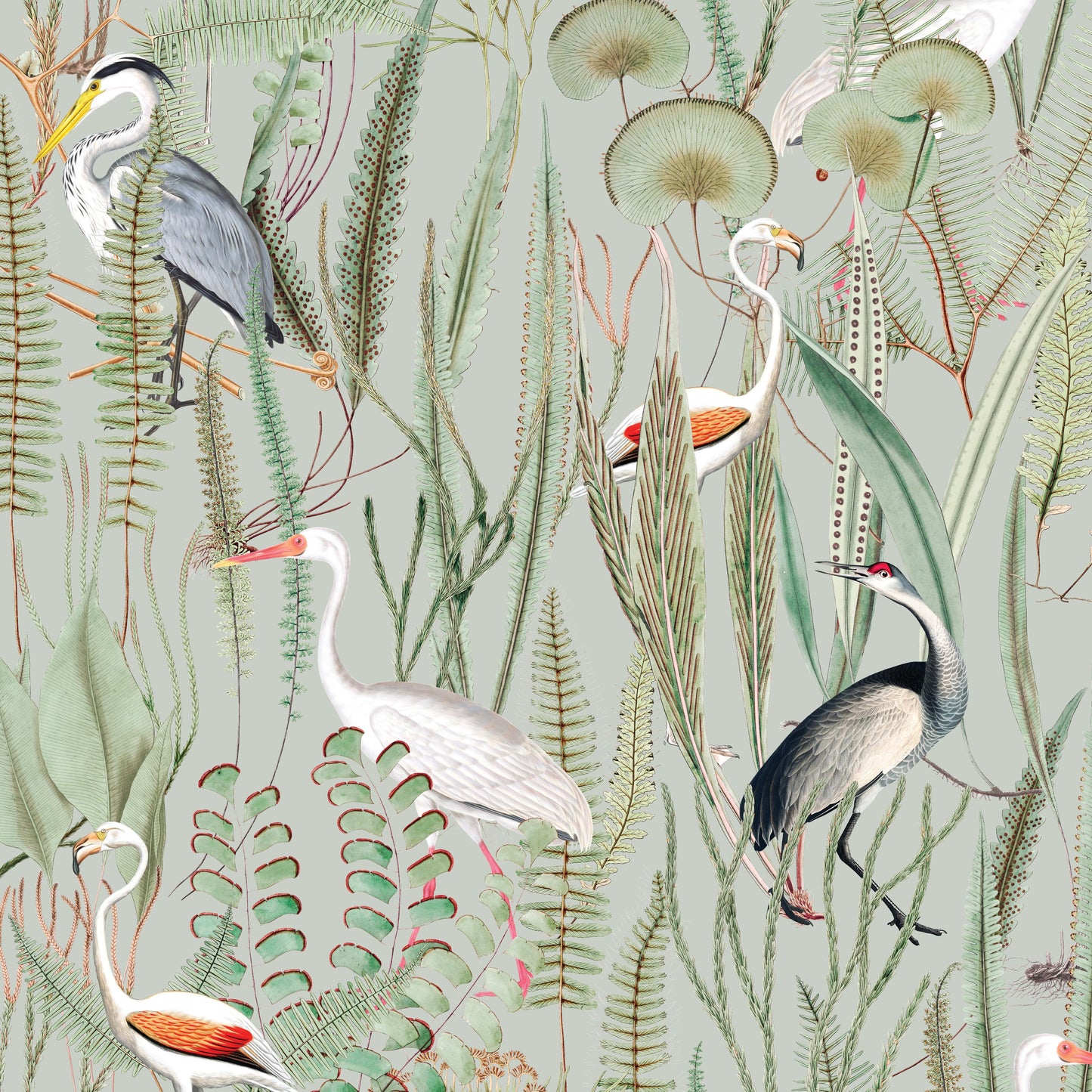 Sage Peel and Stick Wallpaper with Heron