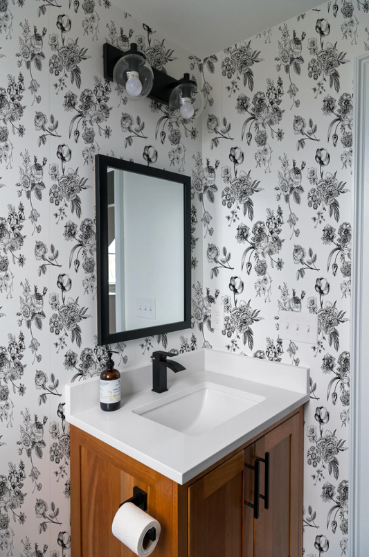 Black And White Floral Removable Wallpaper