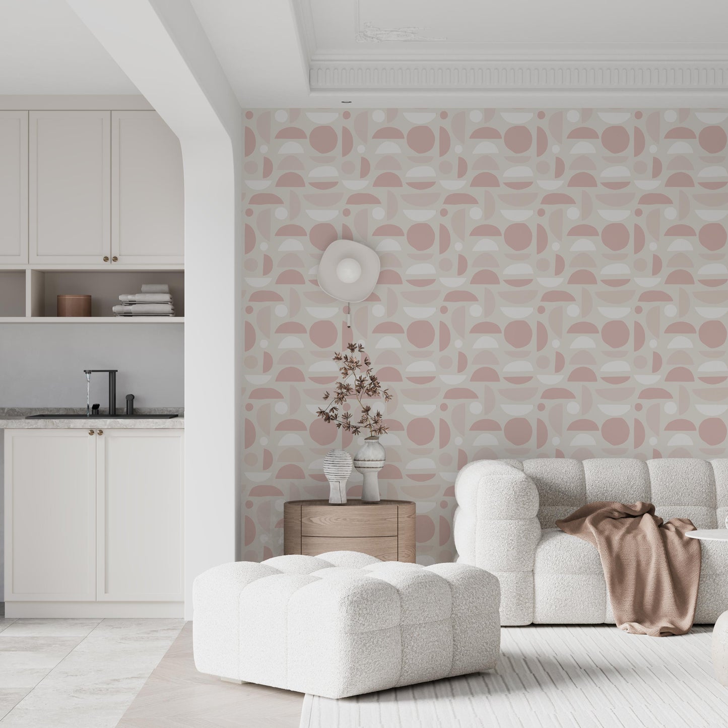 Mid-Century Modern Pink Bedroom Wallpaper - Removable Peel and Stick Accent Wall Wallpaper