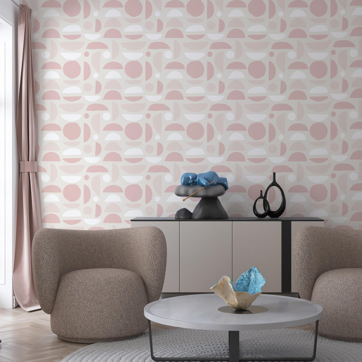 Mid-Century Modern Pink Bedroom Wallpaper - Removable Peel and Stick Accent Wall Wallpaper