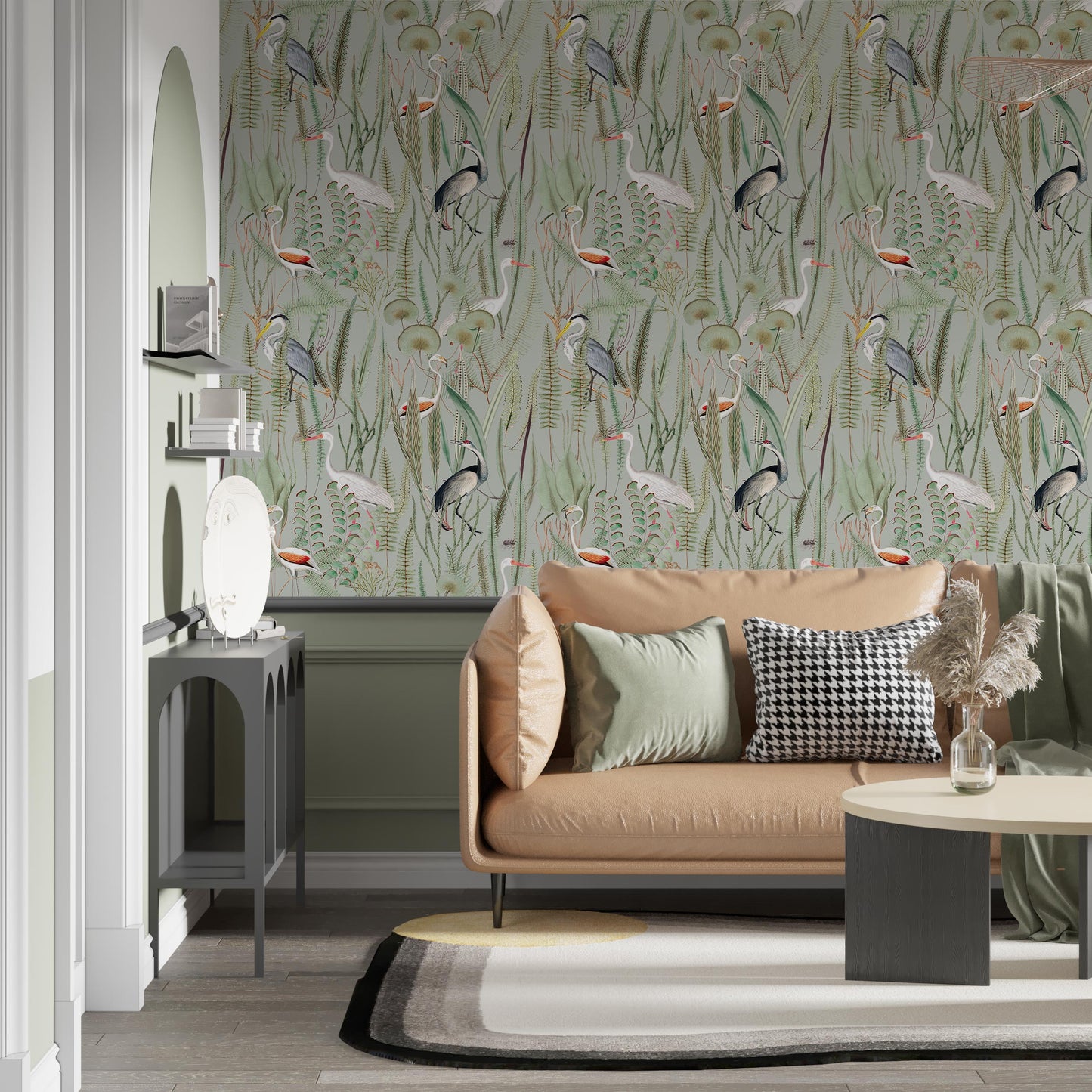Sage Peel and Stick Wallpaper with Heron