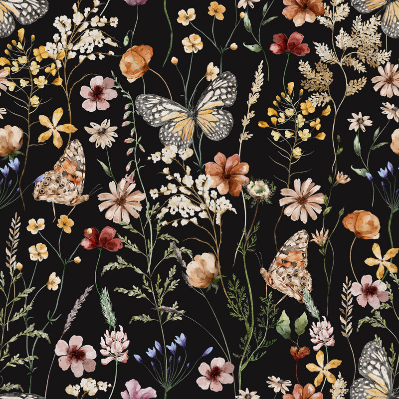Midnight Meadow Dark Floral Peel and Stick Wallpaper – Botanical
