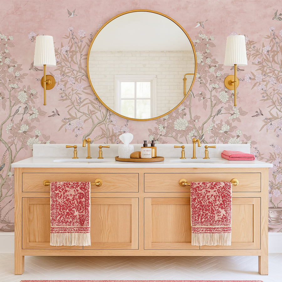 traditional nonwoven victorian floral chinoiserie wall mural in powder room