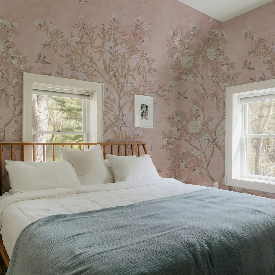 vintage floral wall mural in pink for bedroom or nursery
