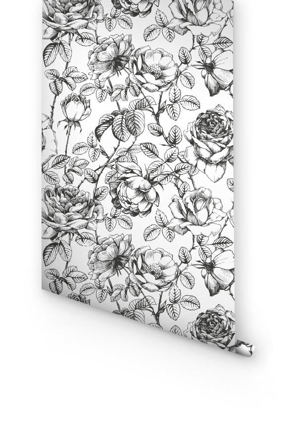 Black And White Roses Removable Wallpaper