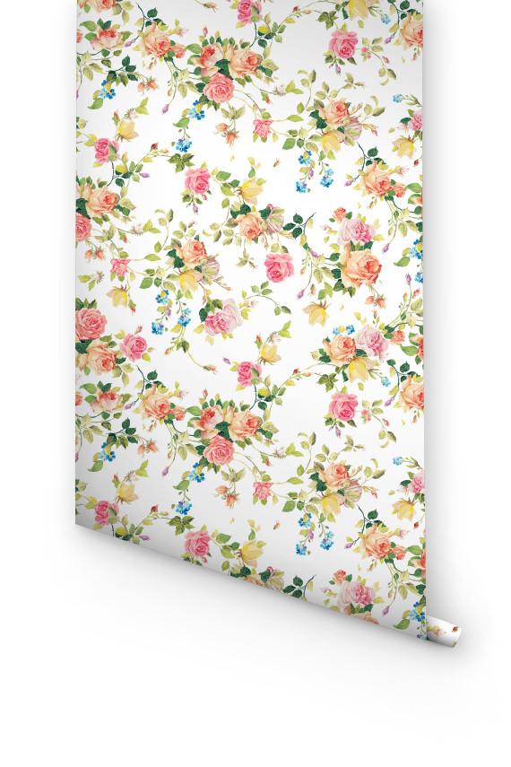 Colorful Garden Roses Removable Wallpaper