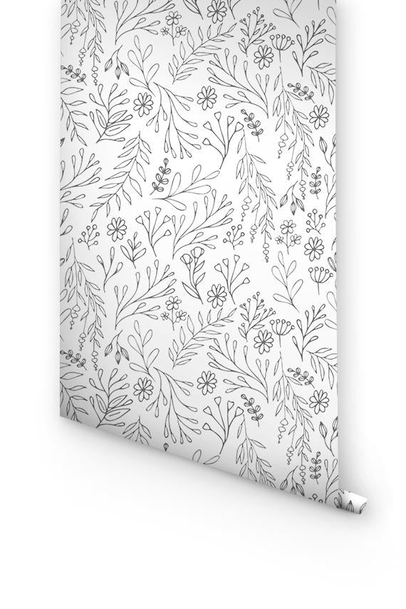 Grey Floral Removable Wallpaper