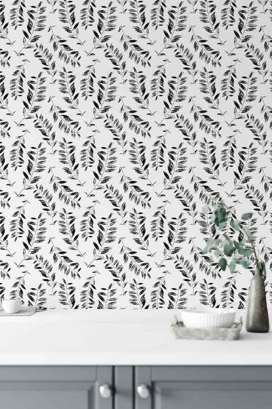 Black And White Leaves Peel And Stick Wallpaper