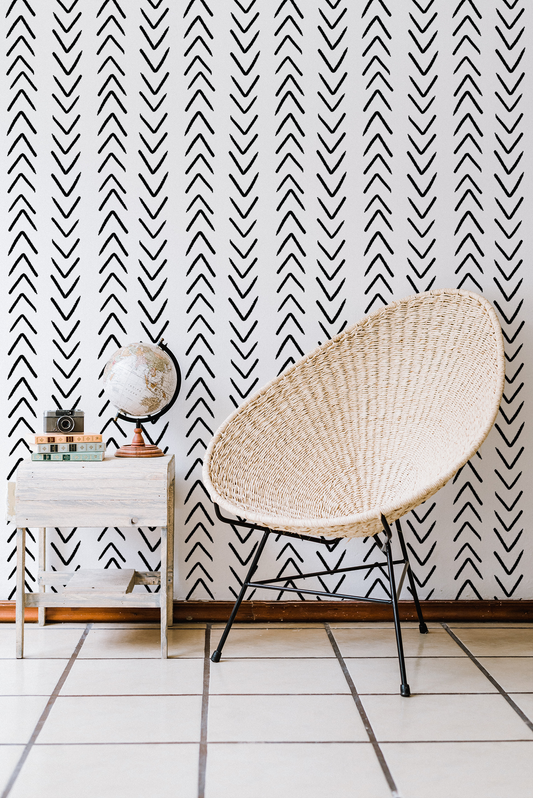 Black And White Herringbone Removable Wallpaper