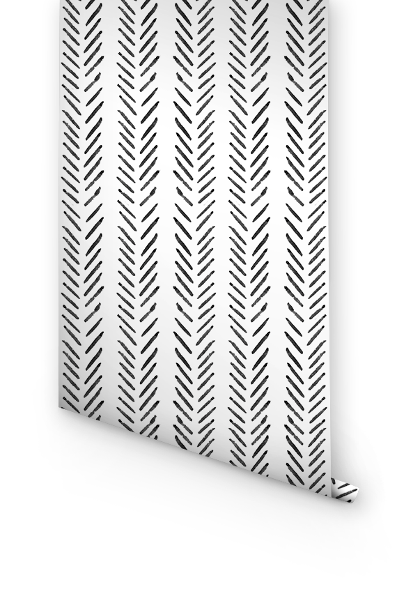 Black And White herringbone removable wallpaper