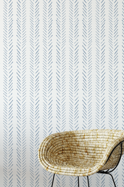 Blue herringbone removable wallpaper