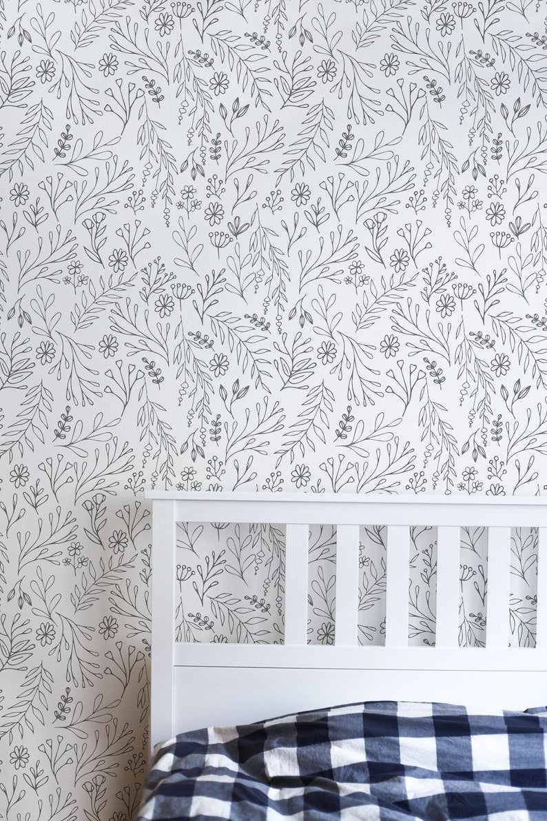 Grey Floral Removable Wallpaper