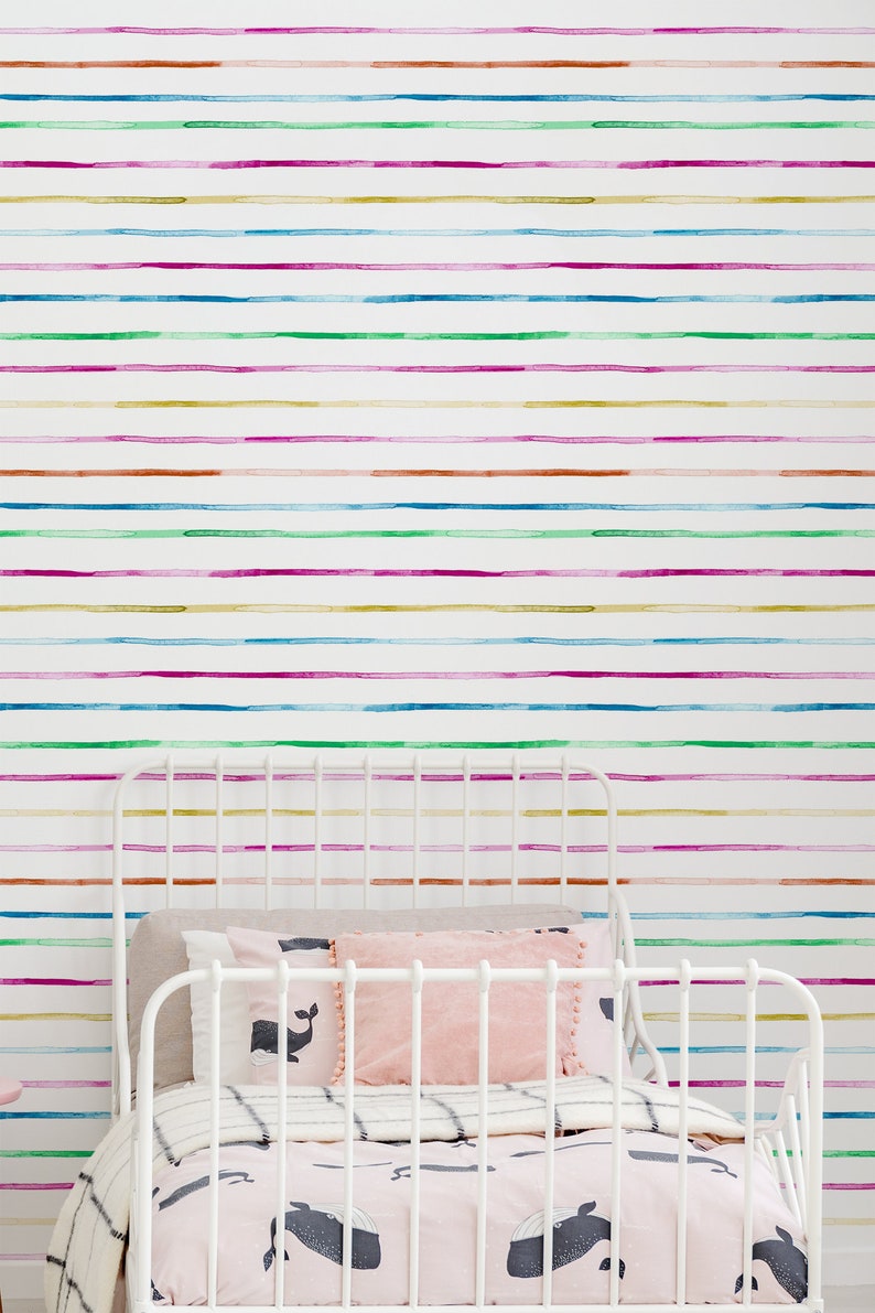 Watercolor Rainbow Stripes Removable Wallpaper