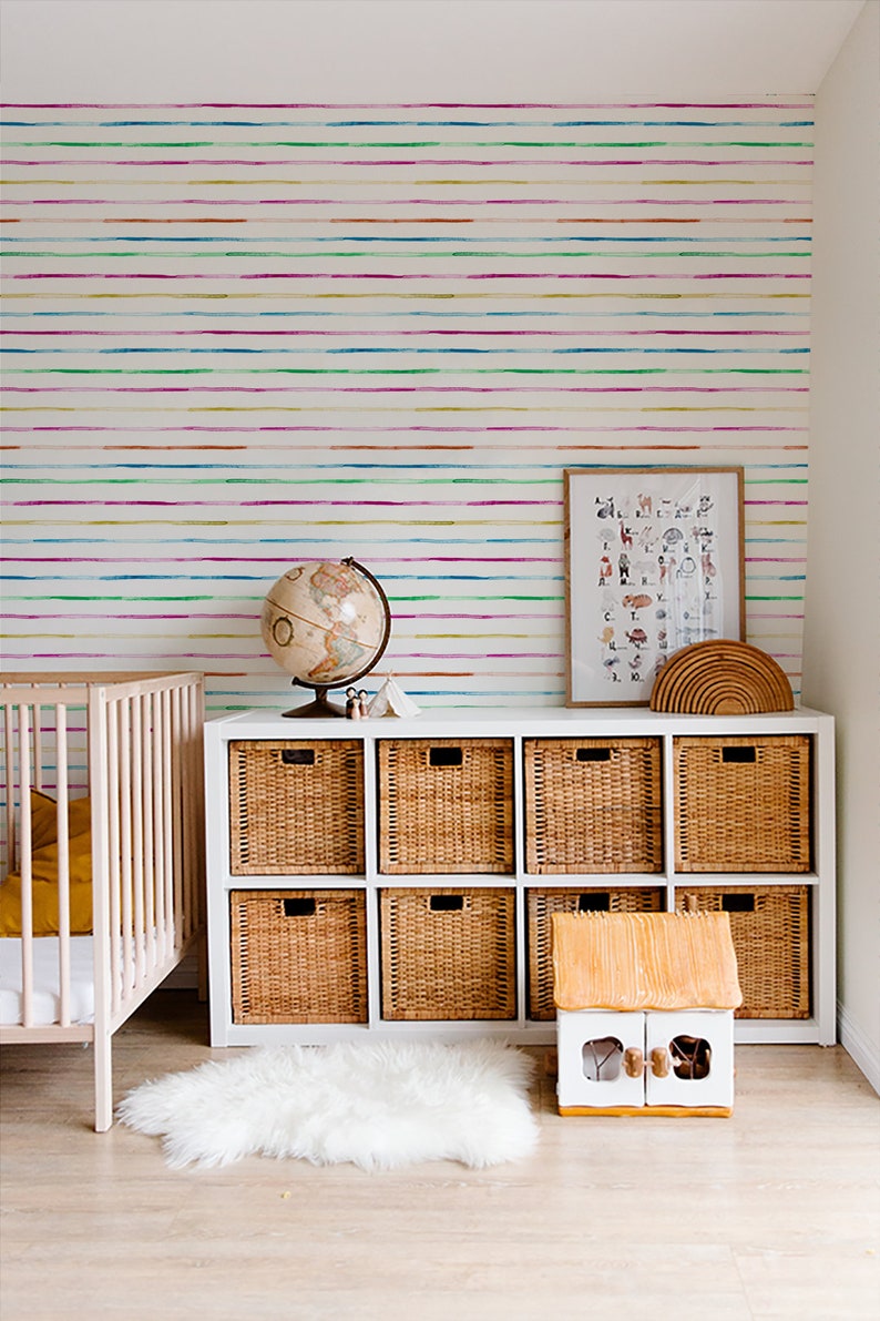 Watercolor Rainbow Stripes Removable Wallpaper