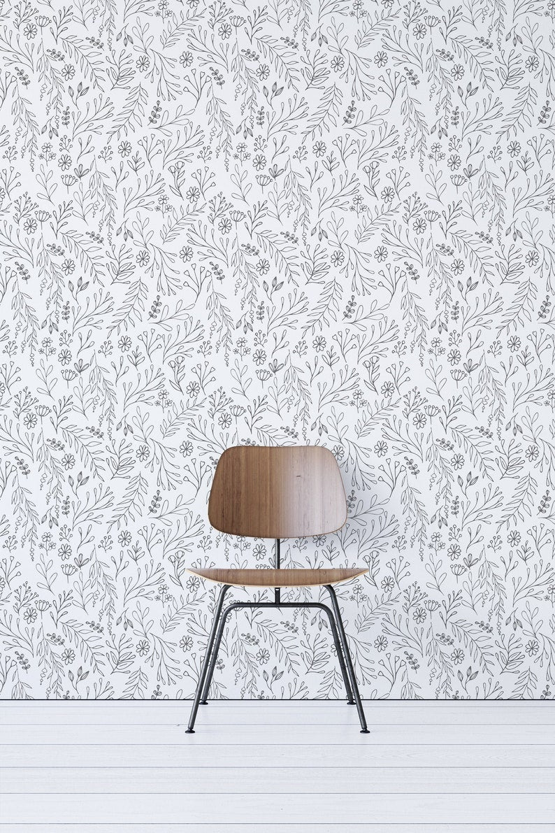 Grey Floral Removable Wallpaper