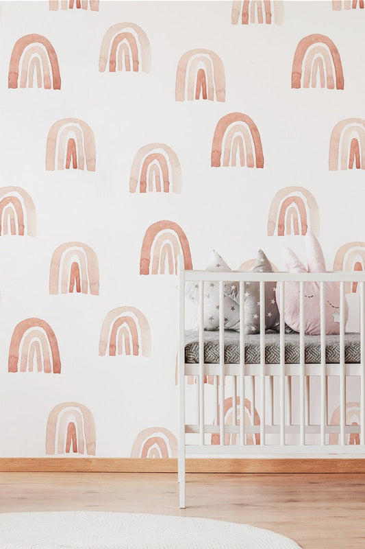 Watercolor Rainbow Nursery Wallpaper