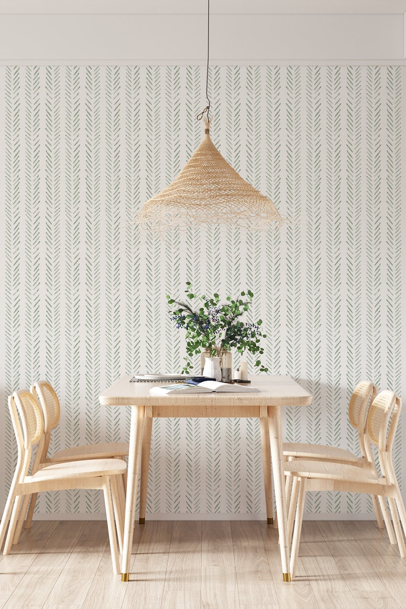Sage green herringbone removable wallpaper