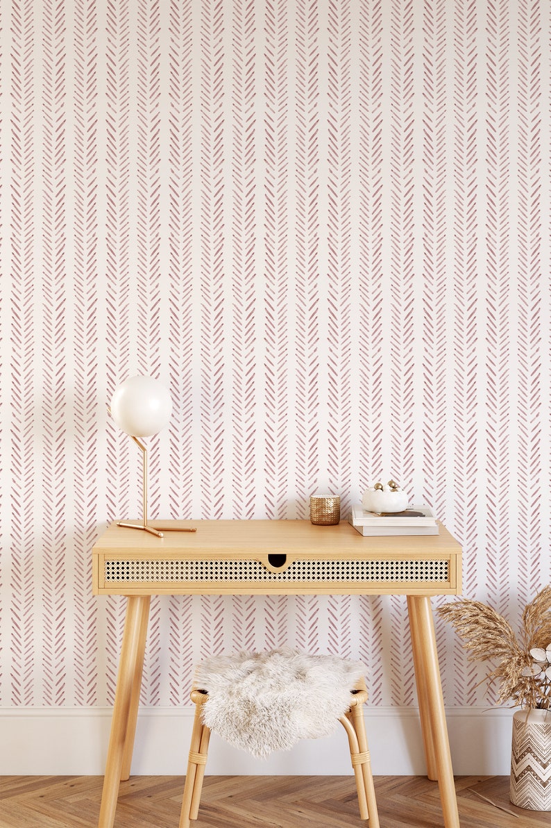 Pink herringbone removable wallpaper