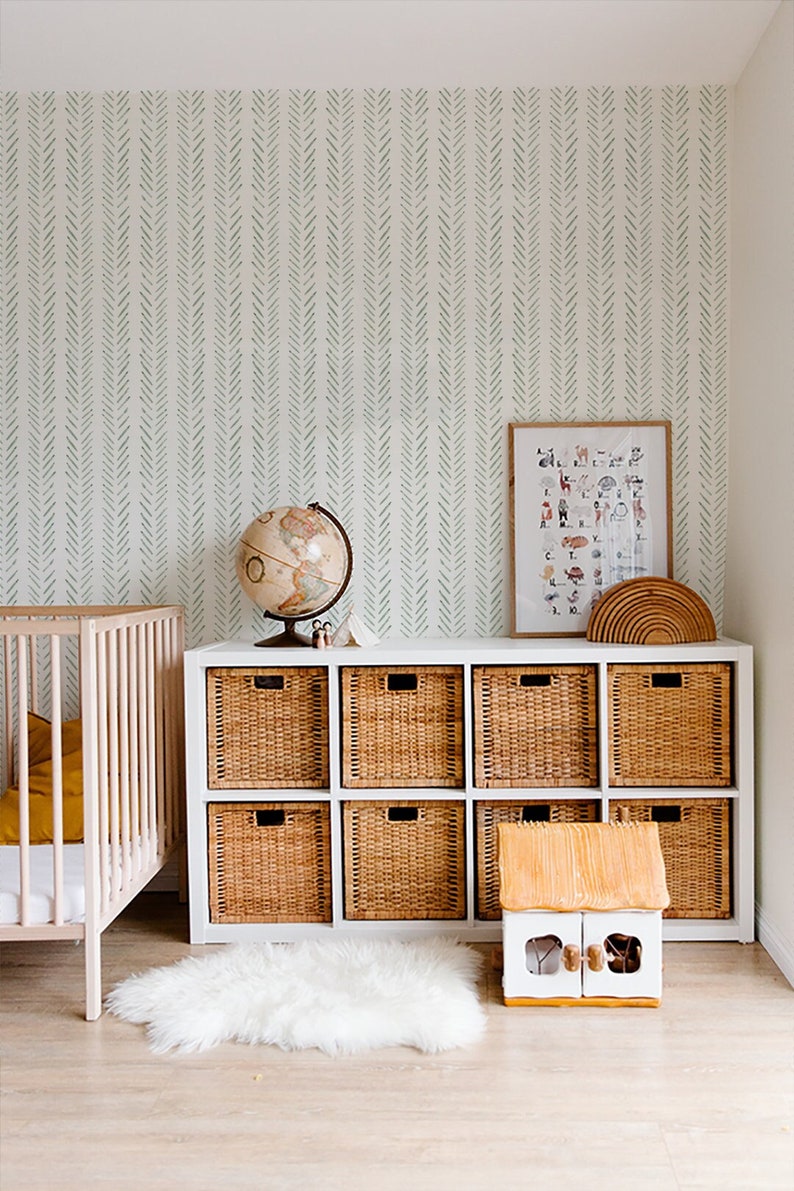 Sage green herringbone removable wallpaper