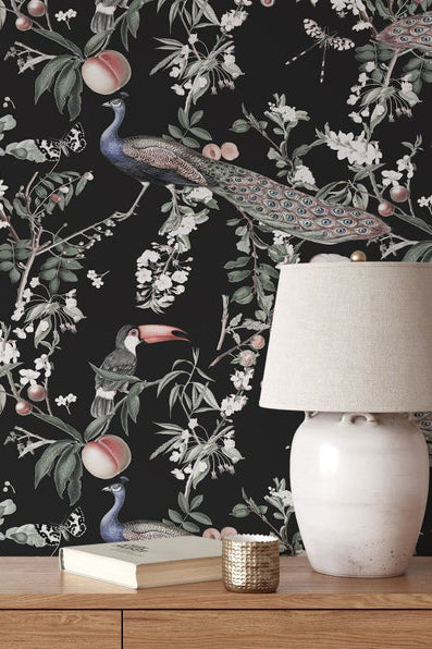 Dark Botanical Peel And Stick Wallpaper