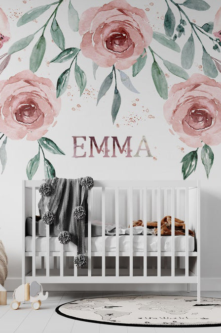 Watercolor Roses Name Sign Nursery Wallpaper