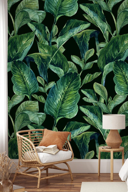 Watercolor Banana Leaves Mural