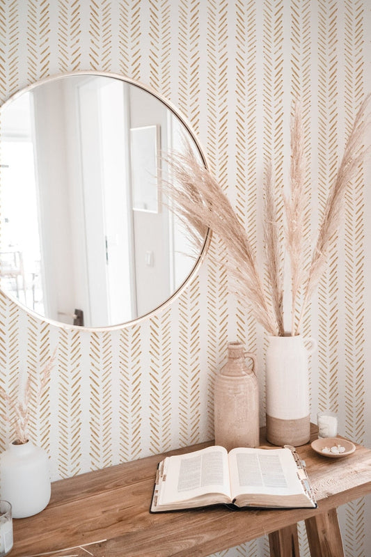 Terracotta herringbone removable wallpaper