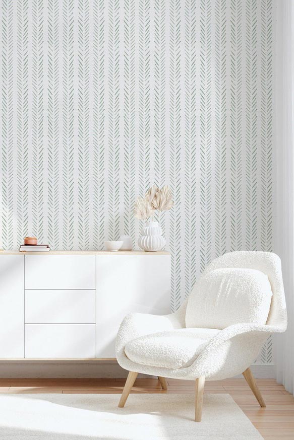 Sage green herringbone removable wallpaper