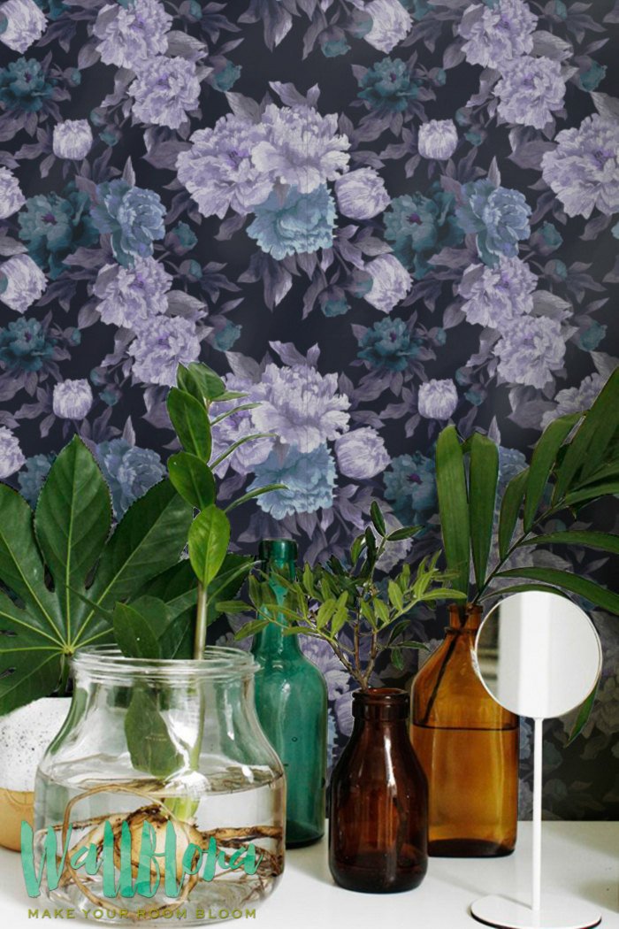 Dark Floral Removable Wallpaper For Bedroom