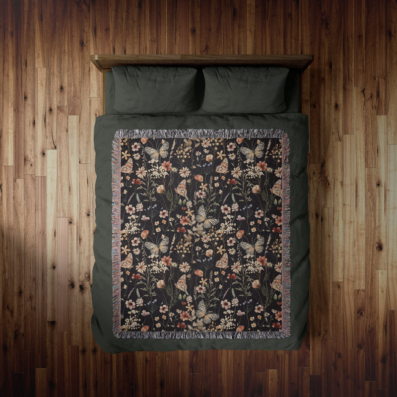 Nature-inspired woven throw with floral patterns