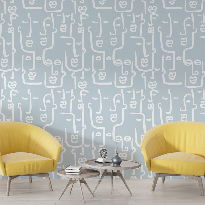 Abstract Pattern Wallpaper in Dusty Blue